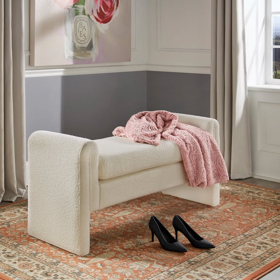 iNSPIRE Q Modica Contemporary 48.8" Boucle Bench, Ivory White
