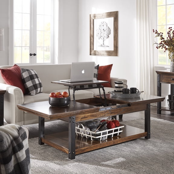 iNSPIRE Q Niccola Industrial Coffee Table with Lift Top, Dark Cherry