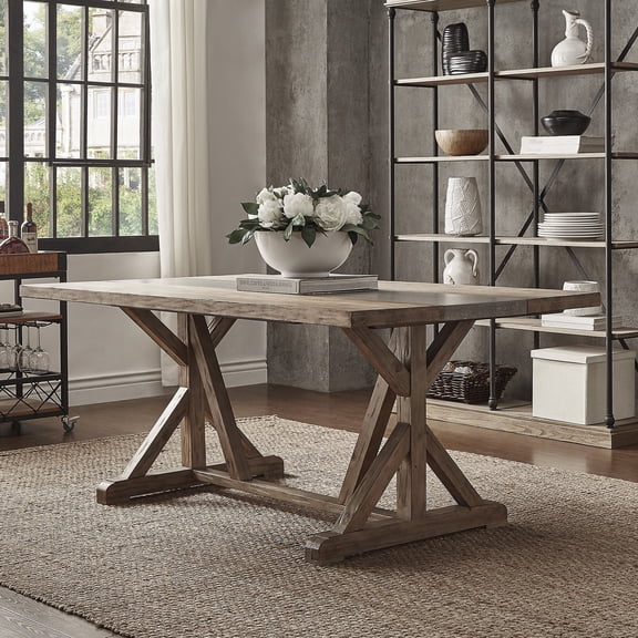 iNSPIRE Q Pierre Industrial Light Distressed Natural Finish 72" Rectangular Dining Table, Brown