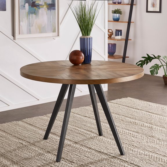 iNSPIRE Q Rashmi Mid-Century Modern Metal 45" Round Dining Table, Oak