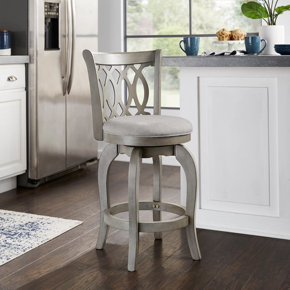 iNSPIRE Q Shapel Transitional Antique Grey Finish Linen Swivel Counter Height Bar Stools, Grey