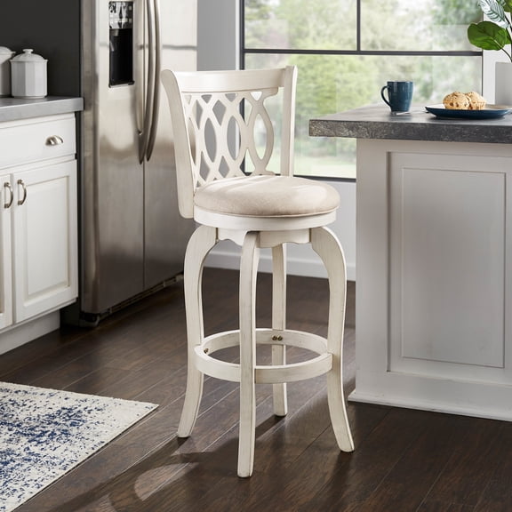 iNSPIRE Q Shapel Transitional Antique White Finish Linen Swivel Bar Height Bar Stools, Beige
