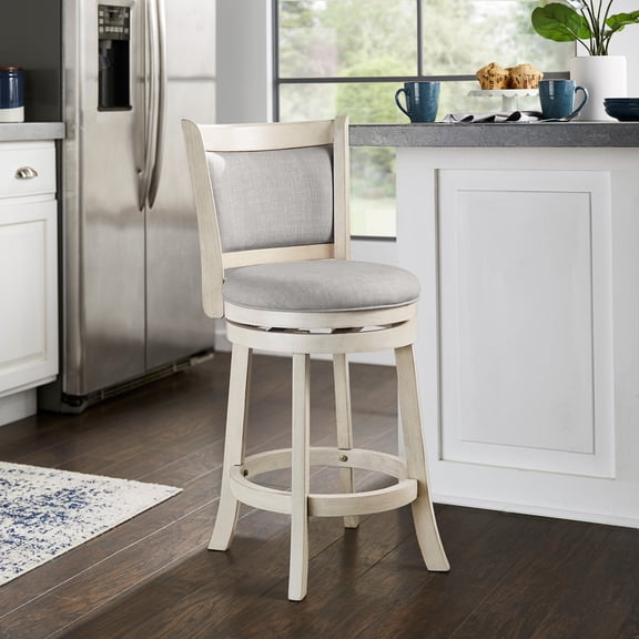 iNSPIRE Q Shapel Transitional Antique White Finish Linen Swivel Counter Height Bar Stools, Grey
