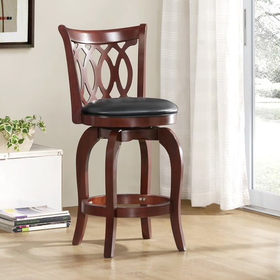 iNSPIRE Q Shapel Transitional Cherry Finish PU Swivel Bar Height Bar Stools, Black