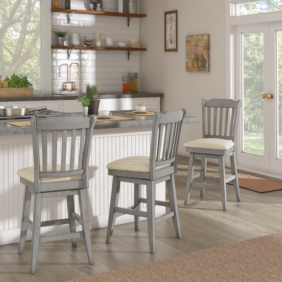 iNSPIRE Q Sheena Transitional Linen Swivel Counter Height Bar Stools, Antique Grey