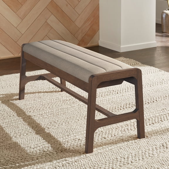 iNSPIRE Q Skovde Mid-Century Modern Walnut Finish 43.8" Bench, Beige Fabric