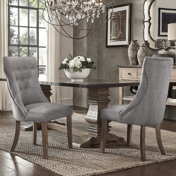 iNSPIRE Q Kirk Contemporary Button-tufted Light Distressed Natural Finish Linen Dining Chair, Grey (Set of 2)