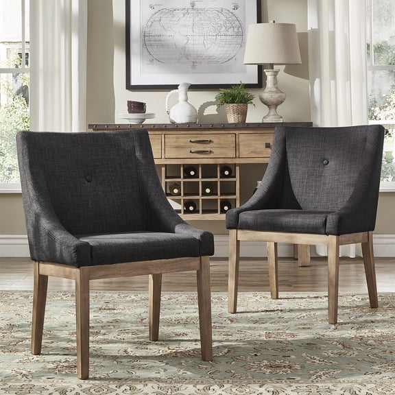 iNSPIRE Q Kirk Contemporary Light Distressed Natural Finish Linen Arm Dining Chair, Dark Grey (Set of 2)
