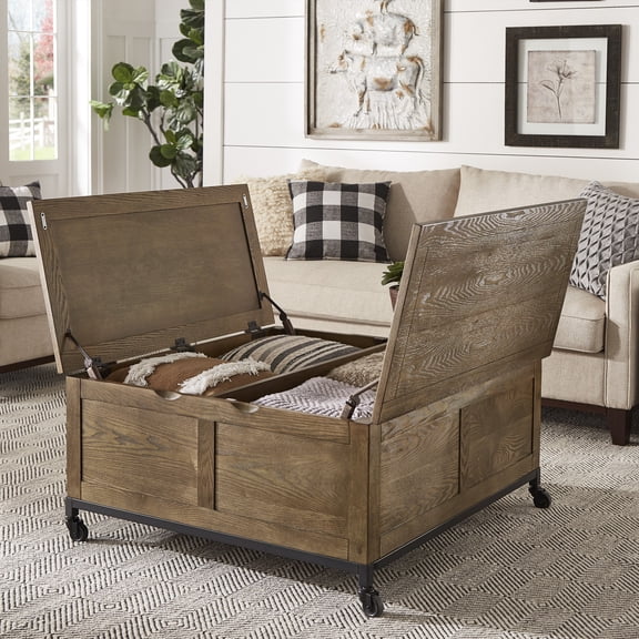 iNSPIRE Q Wilson Industrial Coffee Table with Storage and Casters, Oak