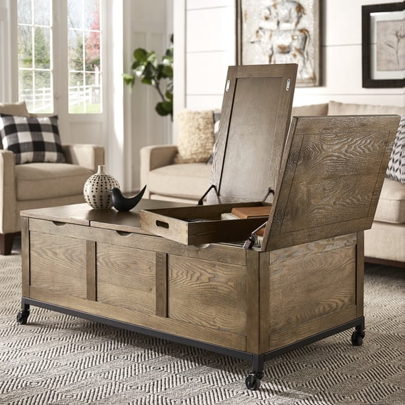iNSPIRE Q Wilson Industrial Coffee Table with Storage and Casters, Oak