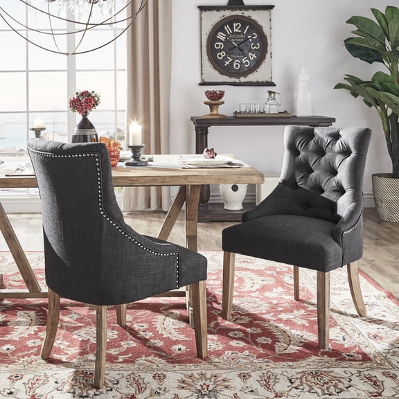 iNSPIRE Q Zurich Transitional Light Distressed Natural Finish Linen Dining Chair, Dark Grey (Set of 2)