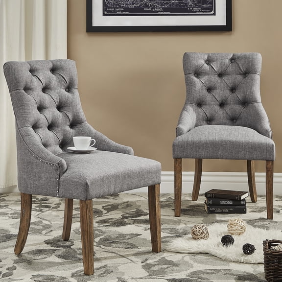 iNSPIRE Q Zurich Transitional Light Distressed Natural Finish Linen Dining Chair, Grey (Set of 2)