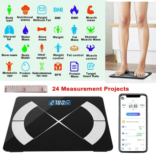 iNova Digital Weight Scale, Wireless Smart Body Fat Scale with App LED Screen BMI Health Analyzer, Black