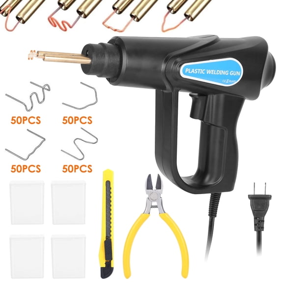 Moclever Plastic Welder Kit, 70W Car Bumper Repair Kit with 4 Types of Staples for Cracked Plastic Repair, Broken Bumper Repair, Black