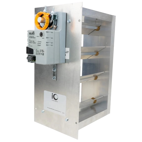 iO HVAC Controls TD-1208-BM 12 x 8 Trane/Amer. Standard Rectangular Zone Damper - Belimo 3 Wire Actuator - Bottom Mount
