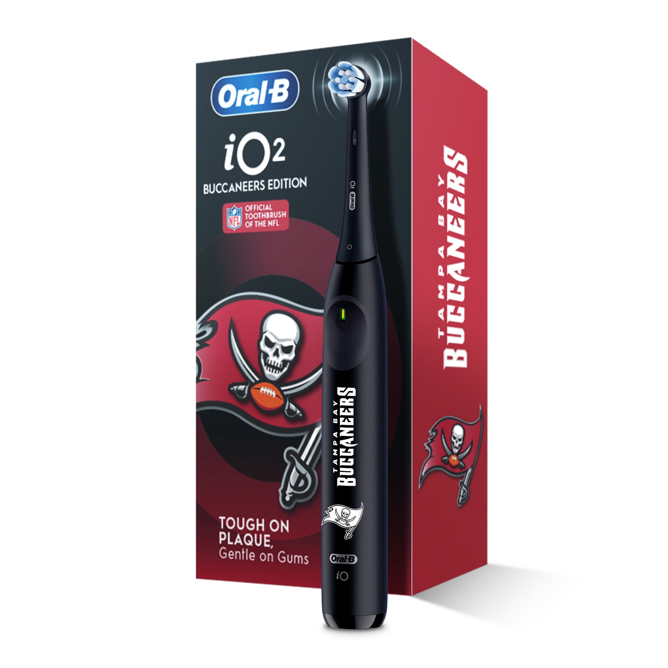 Oral-B Rechargeable Electric Toothbrush,NFL Tampa Bay Buccaneers Edition iO2, 3 Cleaning Modes, Automatic Pressure Sensor to Protect Gums