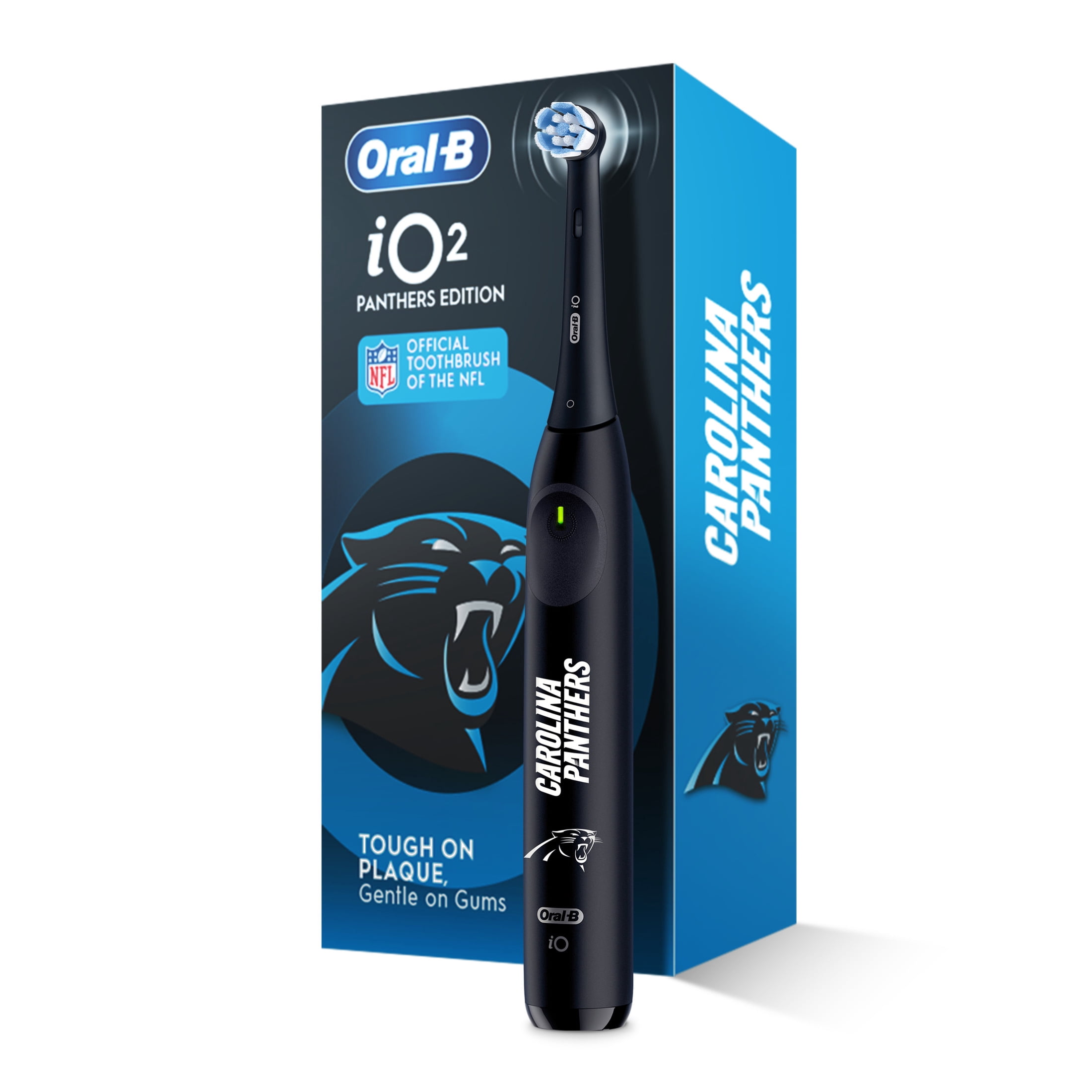 Oral-B Rechargeable Electric Toothbrush,NFL Carolina Panthers Edition iO2, 3 Cleaning Modes, Automatic Pressure Sensor to Protect Gums