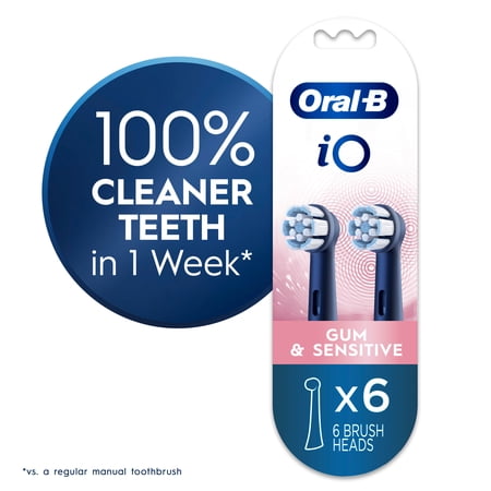 Oral-B iO Gum & Sensitive Replacement Heads, Electric Toothbrush Brush Heads, Black, 6 Count