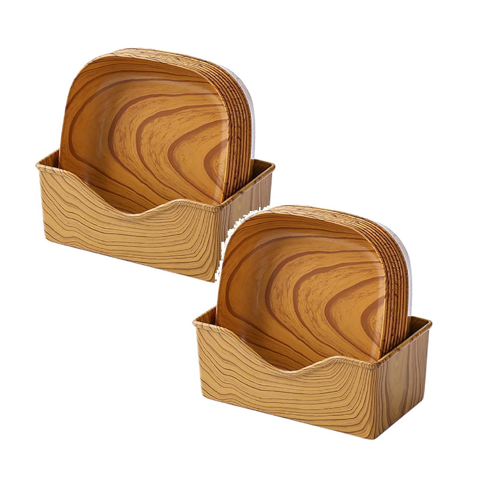 Princess House Cookware Oven Square Dinner Plate Tray Set with Storage Holder Set of 8 Wood Grain Square Dish 14cm Square Plates Dinnerware for