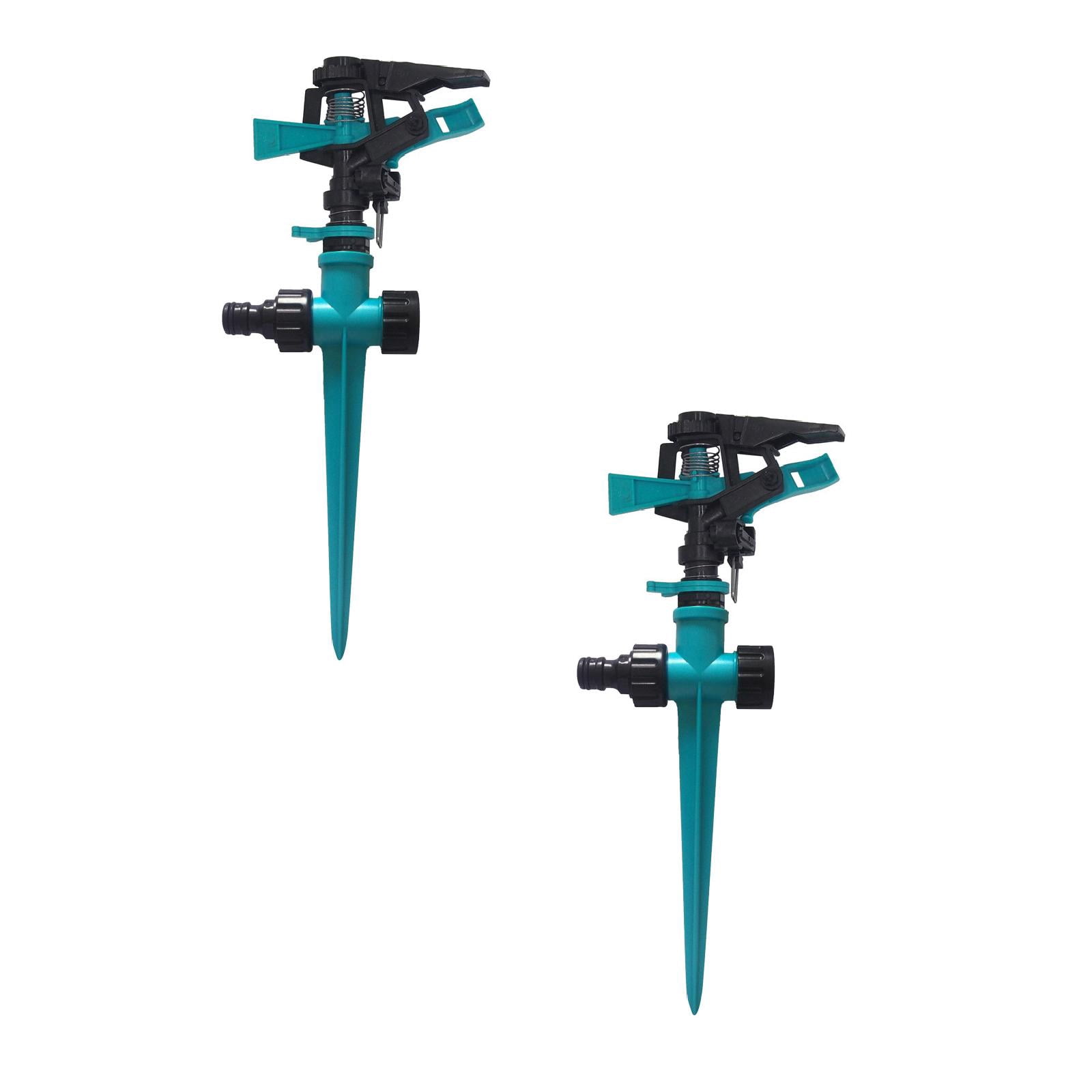 iOPQO 2PCS Water Sprinklers System Rotating Impulse Lawn Hose Water Spray Grass Sprinkler Watering Garden Water Sprinklers device plastic pin + plastic sprinkler Blue