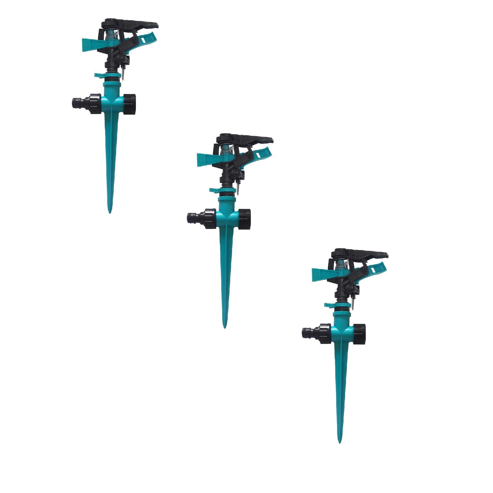 iOPQO 3PCS Water Sprinklers System Rotating Impulse Lawn Hose Water Spray Grass Sprinkler Watering Garden Water Sprinklers device plastic pin + plastic sprinkler Blue