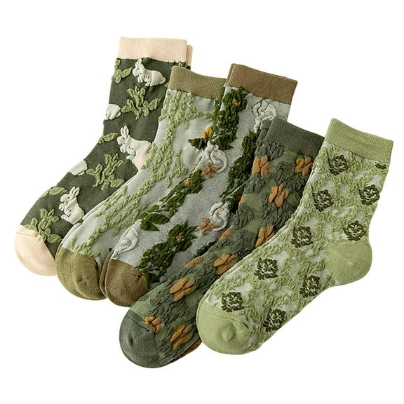 iOPQO 5 Pairs Cute Socks for Women, Womens Socks Crew, Moisture Wicking Socks Women, Mid Socks, Athletic Socks for Women, Green One Size