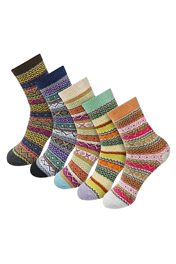 5 Pairs Sleep Socks, Mid Crew Socks, Wool Socks for Women, Warm Winter Socks, Thermal Socks for Women, Multi-color One Size