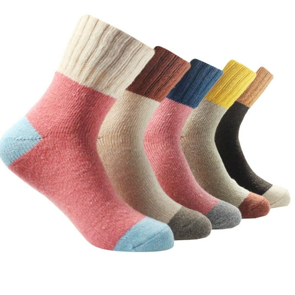 iOPQO 5 Pairs Thick Crew Socks Women, Thick Cotton Socks, Warm Socks for Women Winter, Winter Crew Socks for Women, Mid Crew Socks, Multi-color One Size