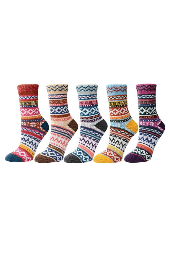 5 Pairs Thick Wool Socks, Winter Socks for Women, Wool Socks, Warm Winter Socks, Breathable Socks Women, Multi-color 2 One Size