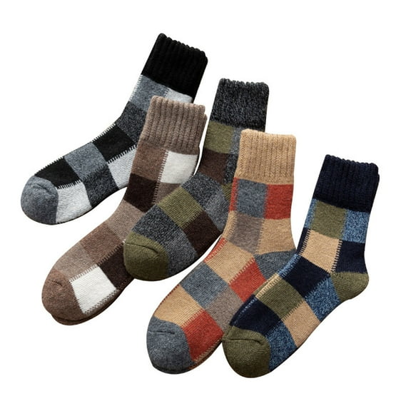 iOPQO 5 Pairs Winter Socks for Men, Warm Socks, Thick Wool Socks, Mens Socks Crew, Thick Crew Socks, Multi-color One Size