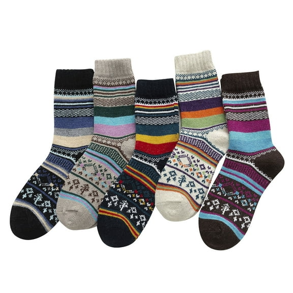 iOPQO 5 Pairs Wool Socks, Winter Socks for Women, Thick Cotton Socks, Crew Socks for Women, Wool Socks for Women, Multi-color 6 One Size
