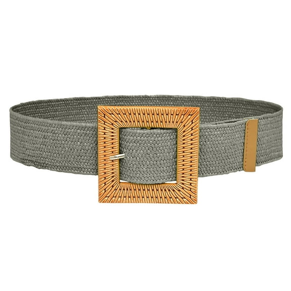 iOPQO Belt Women Elastic Woven Casual Summer Belt Stretch Skinny Belt With Wooden Buckle belt Army Green
