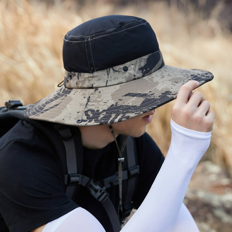 iOPQO Bucket Hats Men Mountaineering Fishing Camouflage Hood Rope Outdoor Shade Foldable Casual Breathable Bucket Hat Adult Hat Khaki