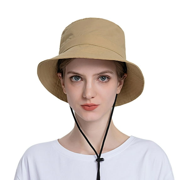 iOPQO Bucket Hats Women Sun Hat Wide Brim Protection Beach Hat Adjustable Bucket Hat Summer Hats hat Khaki