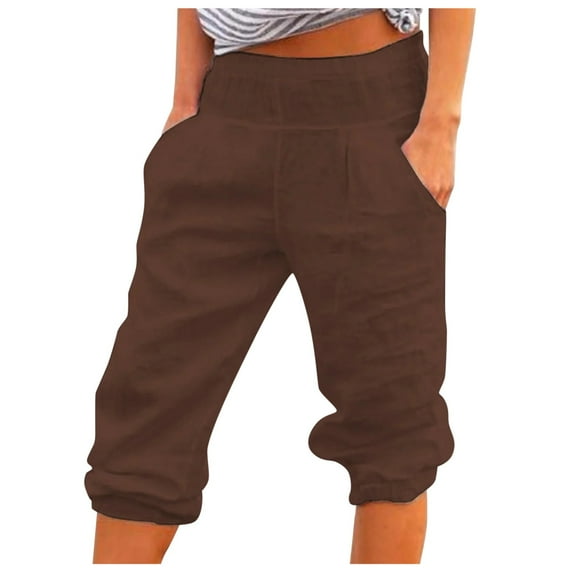 iOPQO Capri Pants For Women Women's Solid Color Tie-Leg Pants Cotton And Linen Casual Cropped TrousersLinen Pants For Women Linen Pants For Women