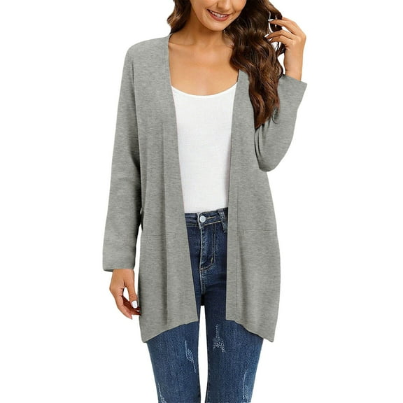 iOPQO Cardigan Sweaters Open Front Cardigan for Women Fall Cardigans for Women Light Cardigan Knitted Cardigan Lightweight Cardigans for Women Open Cardigans for Women Gray XL