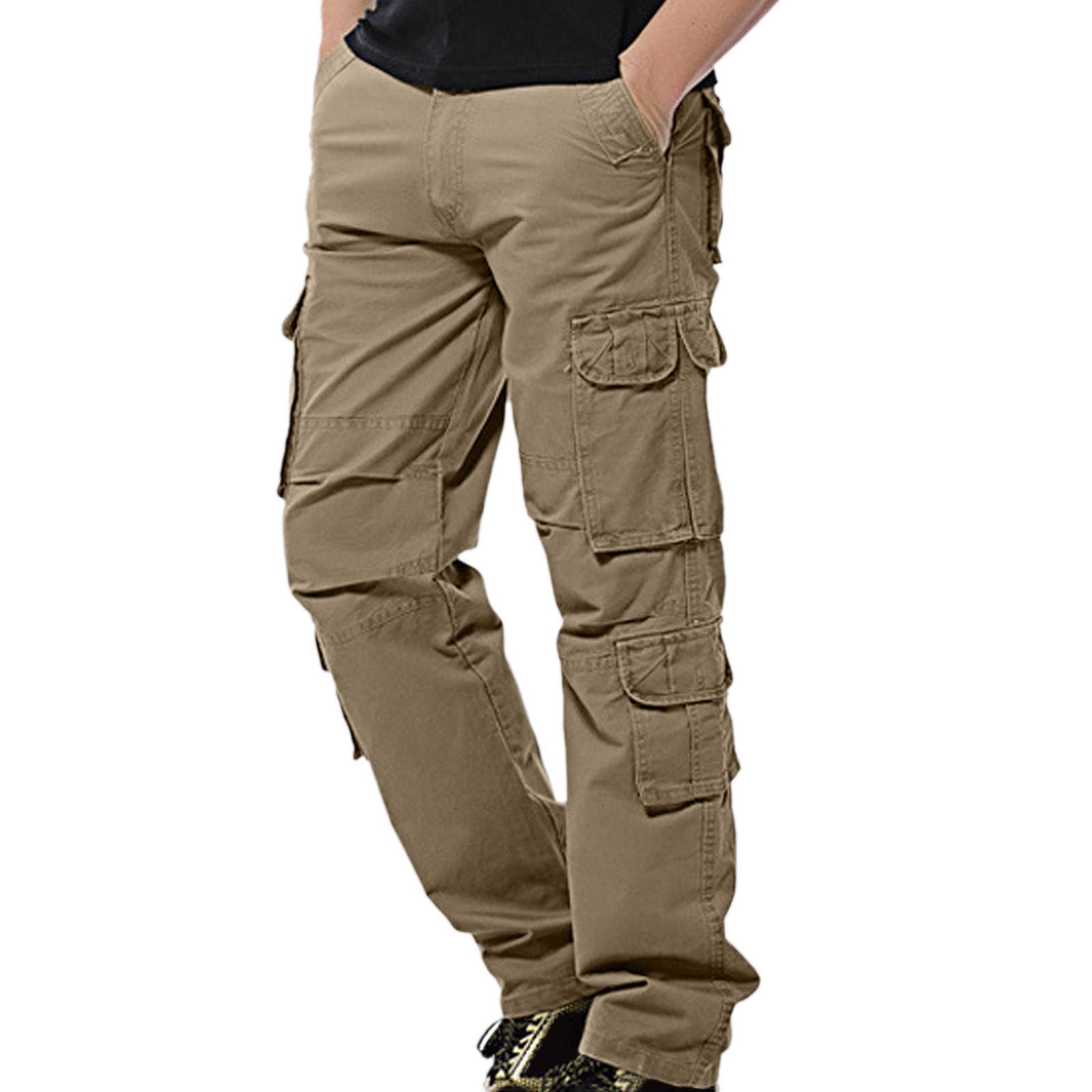 iOPQO Cargo Pants For men Men's Mid-waist Zip Cargo Pants