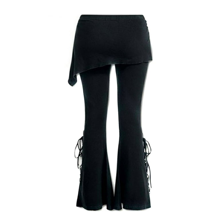 iOPQO Casual Black Embroidered Lace Bell Punk Bandage Flares Up