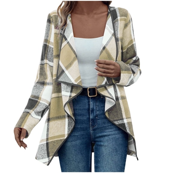 iOPQO Checkered Cardigan Open Front Cardigan for Women Womens Open Front Cardigan Fall Cardigans for Women's Outerwear Shakets for Women Spring Cardigan Light Yellow 4XL