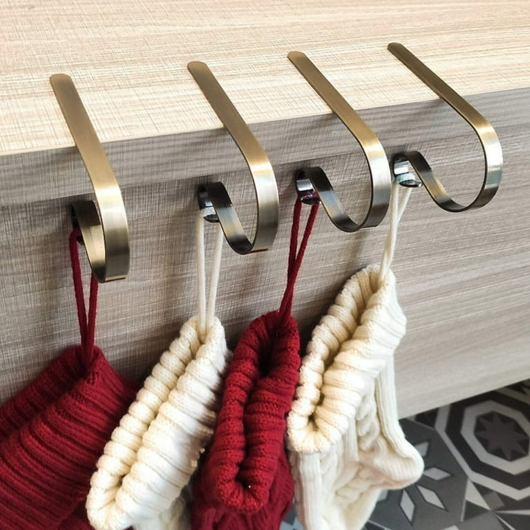 iOPQO Christmas Hanging Decorations Command Hooks 4 Pack Christmas Stocking Holder Low Profile Metal Stocking Hook Christmas Fireplace Hooks Christmas
