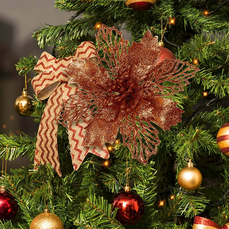 iOPQO Christmas Ornaments,Poinsettias Artificial Christmas Flowers