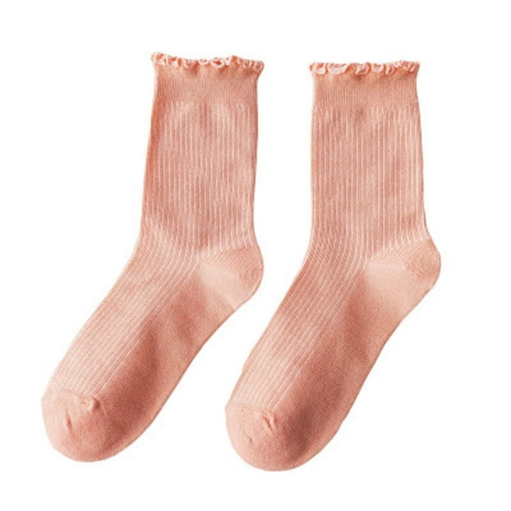 iOPQO Crew Socks for Women, Cute Socks, Ruffle Socks, Comfortable Socks for Women, Frilly Socks Women, Pink One Size