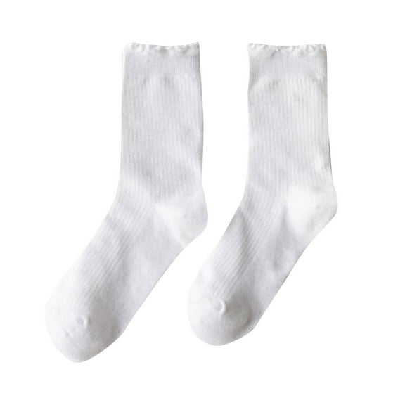 iOPQO Crew Socks for Women, Cute Socks, Ruffle Socks, Comfortable Socks for Women, Frilly Socks Women, White One Size