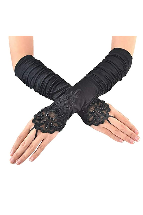 Gloves Mittens for Evening Flapper Elegant Women Satin 1920s Gloves Opera Elbow Length Gloves towel Black
