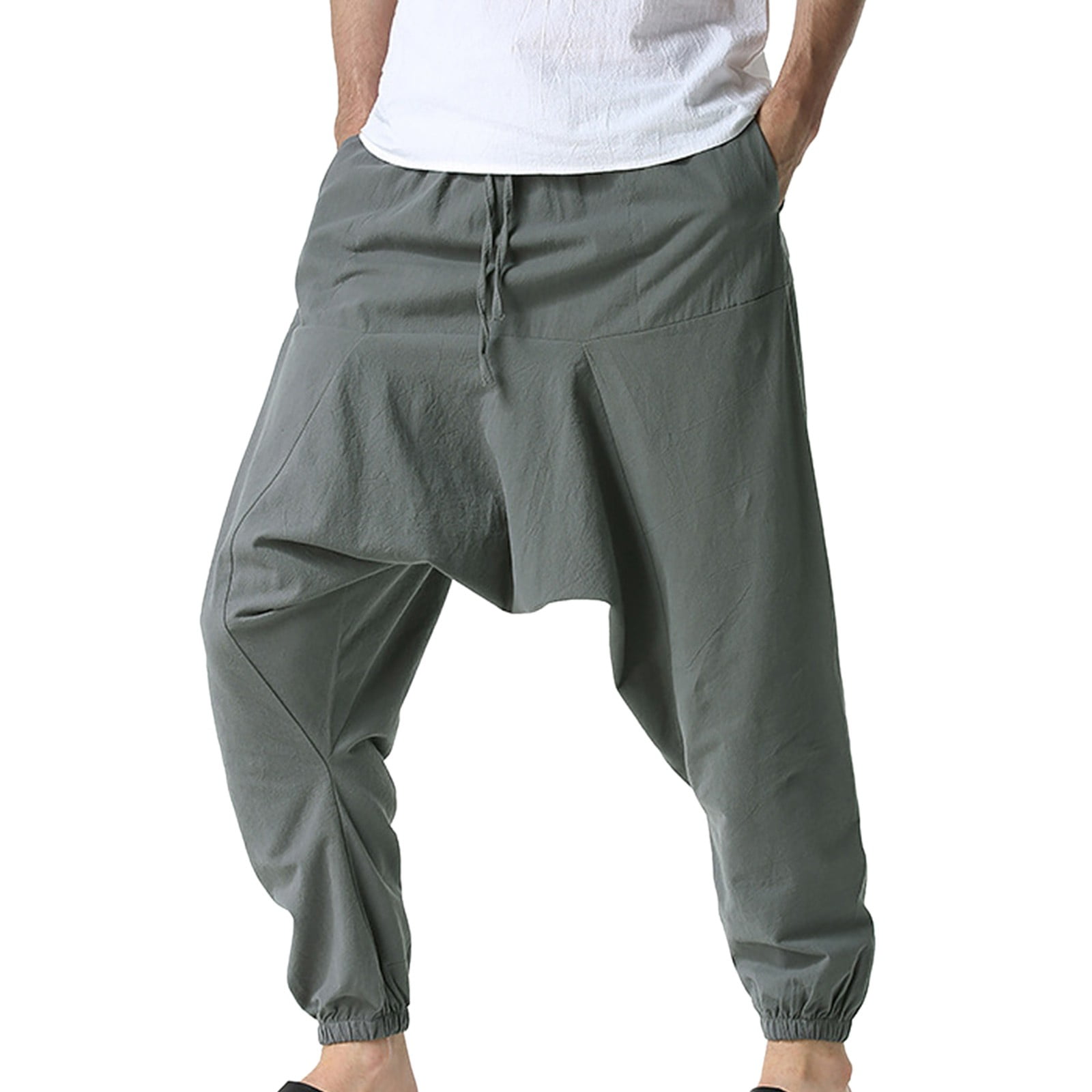 iOPQO Harem Pants For men Men Casual Summer Loose Drawstring Mid Waist ...