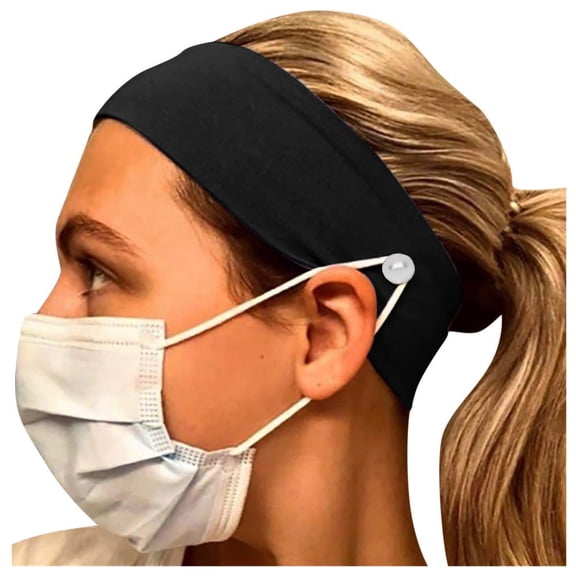 iOPQO Heardband Button Headband Facemask Holder Wearing a Mask - Protect Your Ears With Headband Headband Black