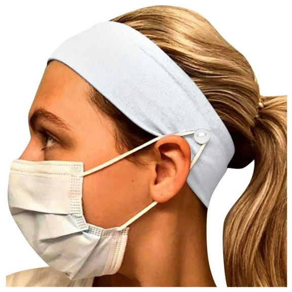 iOPQO Heardband Button Headband Facemask Holder Wearing a Mask - Protect Your Ears With Headband Headband White