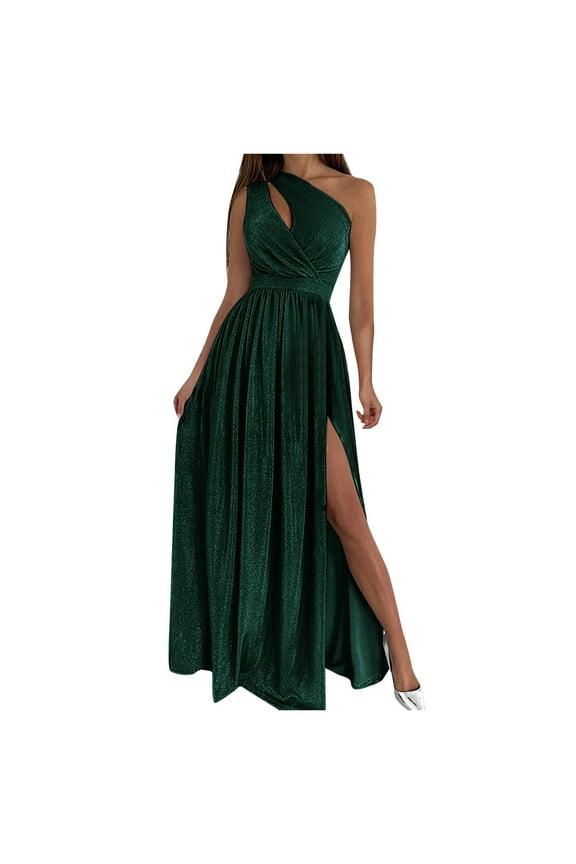 Homecoming Dresses 2023 Prom Dress Women Long One Shoulder Elegant Evening Dress Fashion Elegant Dress Party Festive Party Dress With Slit Women's Formal Dresses Green L
