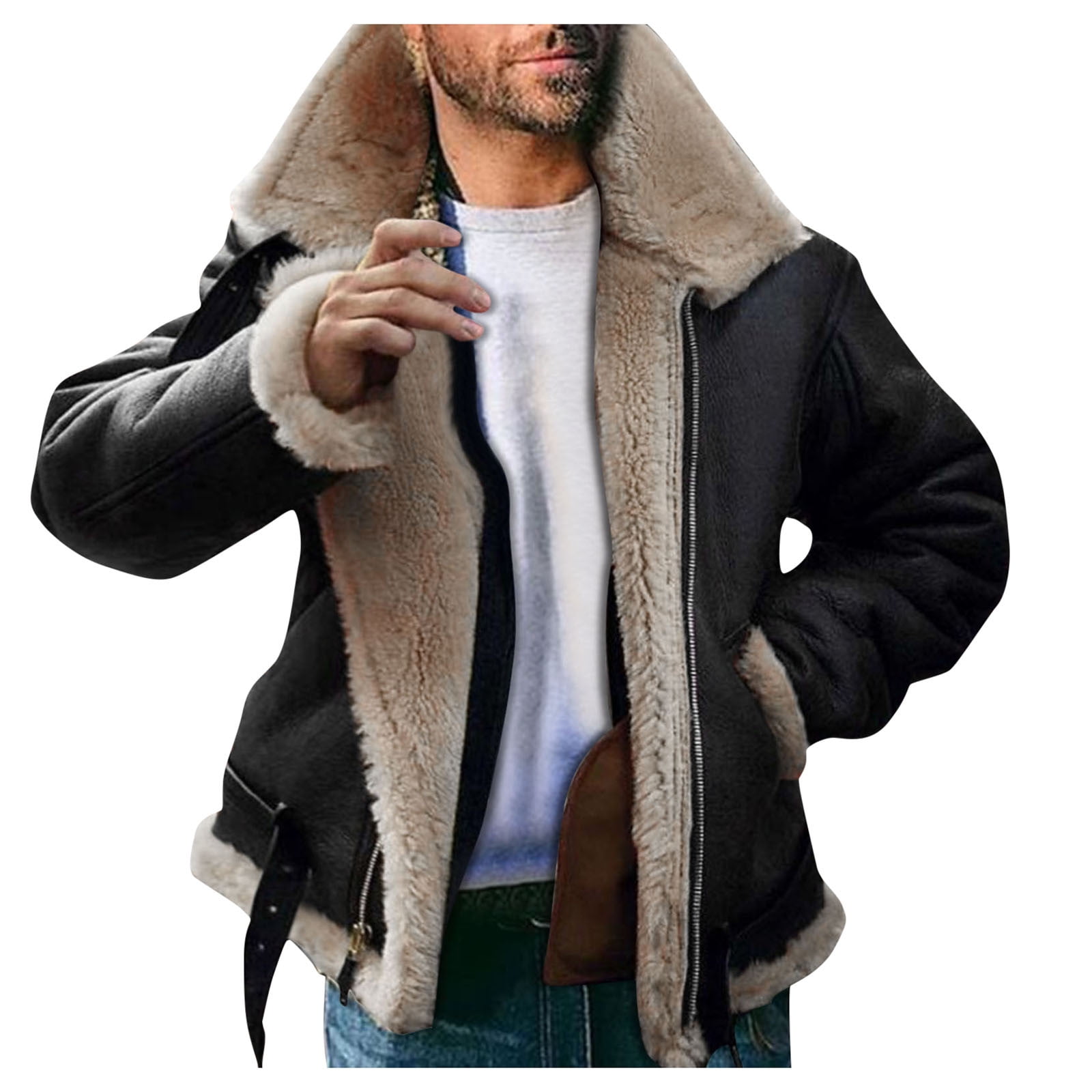 iOPQO Hoodless Sweatshirt For Men Men Plus Size FauxFur' Lapel Collar