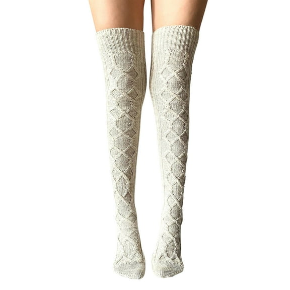 iOPQO Knit Leg Warmers, Thigh High Socks, Slouchy Socks for Women, Cable Knit Socks, Winter Socks for Women, A One Size